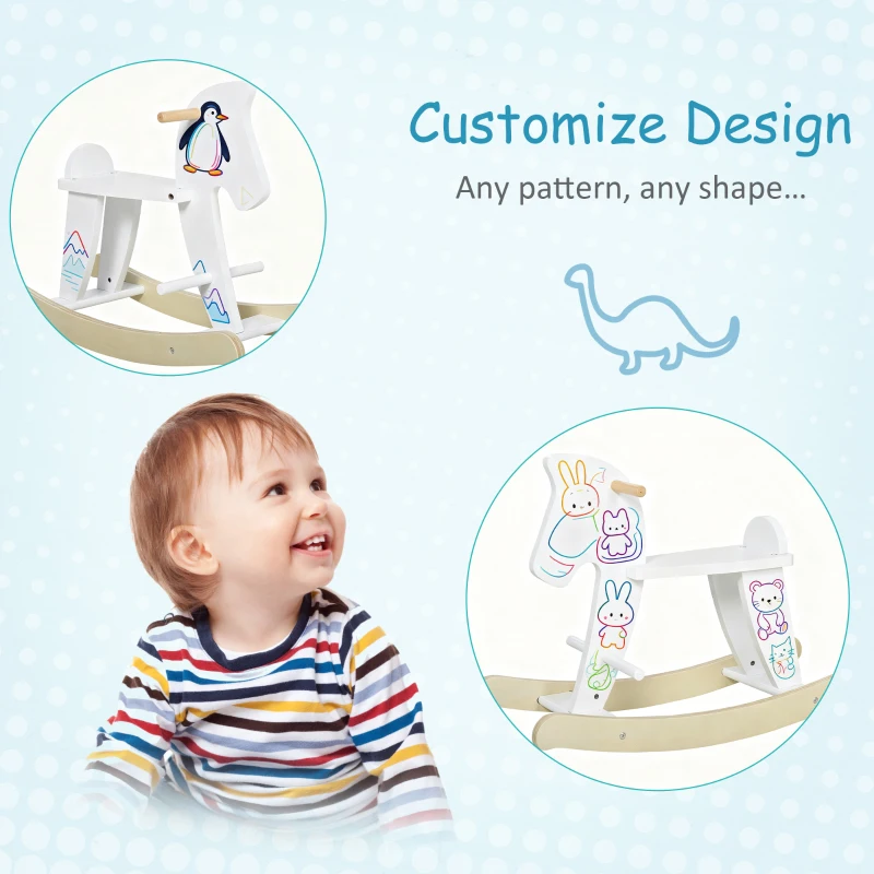 Qaba Wooden Rocking Horse Toddler Baby Ride-on Toys for Kids 1-3 Years with Classic Design & Solid Workmanship, White