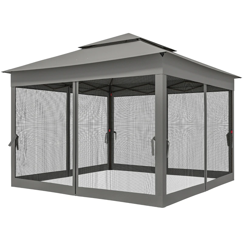 Outsunny 11' x 11' Pop Up Canopy 2-Tier Soft Top Shelter Event Tent w/ Netting Carry Bag for Patio Backyard Garden, Dark Grey