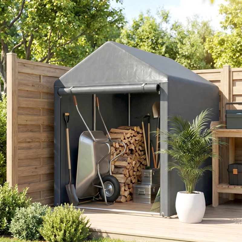 Outsunny 4 x 6ft Outdoor Storage Shed Tent, Portable Shed with Roll-up Door for Motorcycle, Bike, Garden Tools