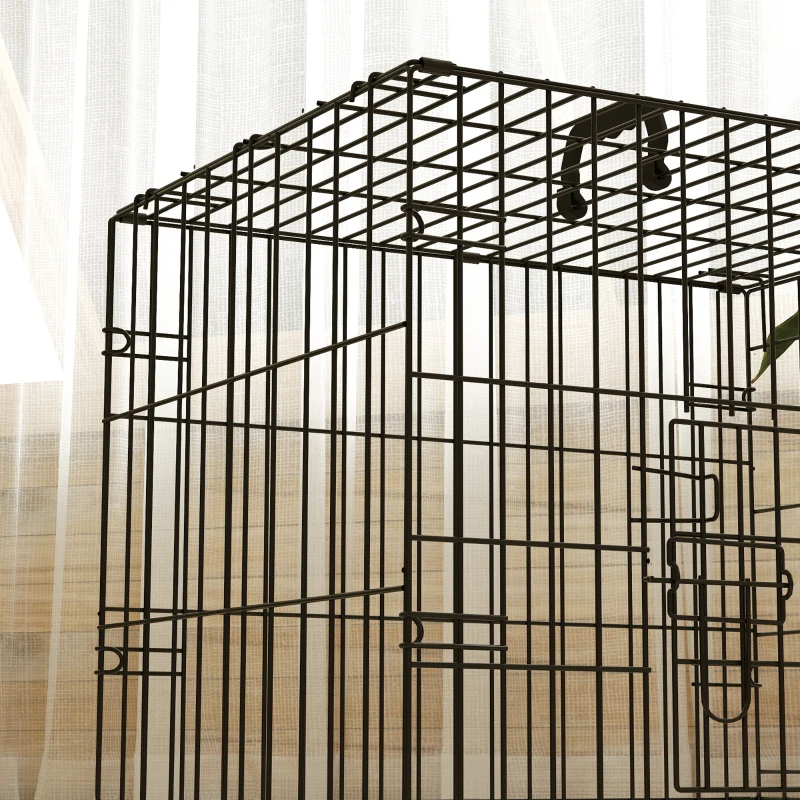 PawHut 24" Dog Crate with 2 Doors, Folding Metal Dog Cage with Soft Cushion, Removable Tray, Handle for Extra Small Dogs, Black