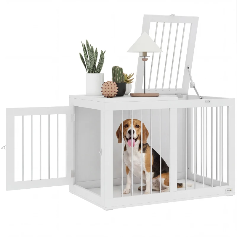 PawHut 31.5" Dog Crate Furniture with Double Doors, for Medium Dogs, White