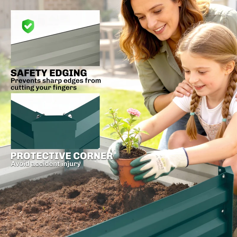 Outsunny Set of 2 Galvanized Raised Beds for Garden, Outdoor Planter Box for Flowers, Herbs and Vegetables, Green