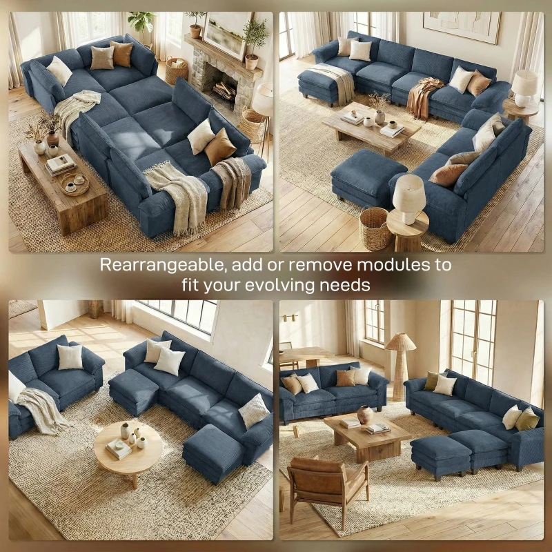 HOMCOM Sectional Sofa, L Shaped Couch with Deep Seat, Movable Ottoman and Pillow-top Armrests, Blue
