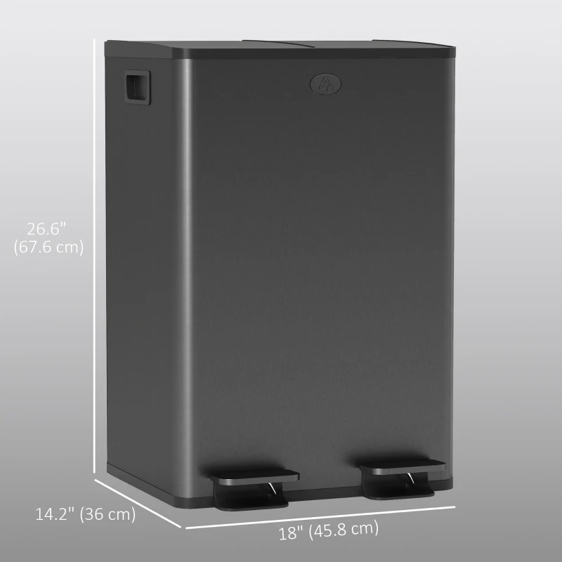 HOMCOM Garbage Bin, Soft-Close Trash Can with Foot Pedal, 2x7.4 Gal (2x28 L) Garbage Can with Removable Inner Buckets, SBlack