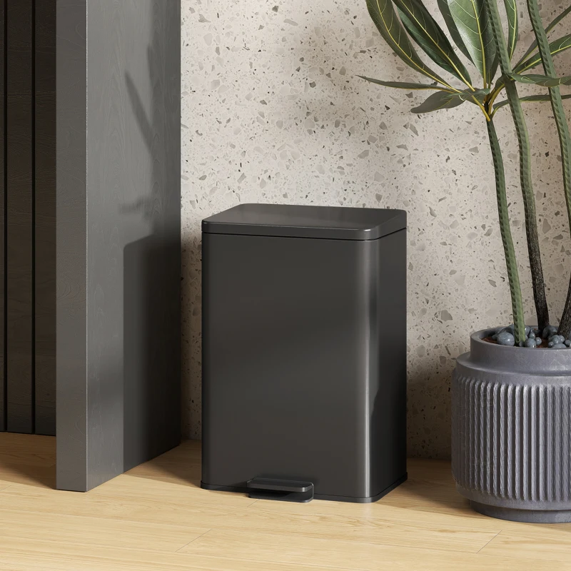 HOMCOM Garbage Bin, Soft-Close Trash Can with Foot Pedal, 5 Gallon (20 L) Garbage Can with Removable Inner Bucket, Matte Black
