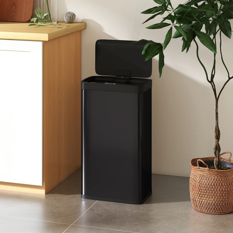 HOMCOM 12 Gallon (45 L) Sensor Can, Automatic Garbage Can with Soft-Close Lid, Fingerprint-Proof Stainless Steel, Matte Black