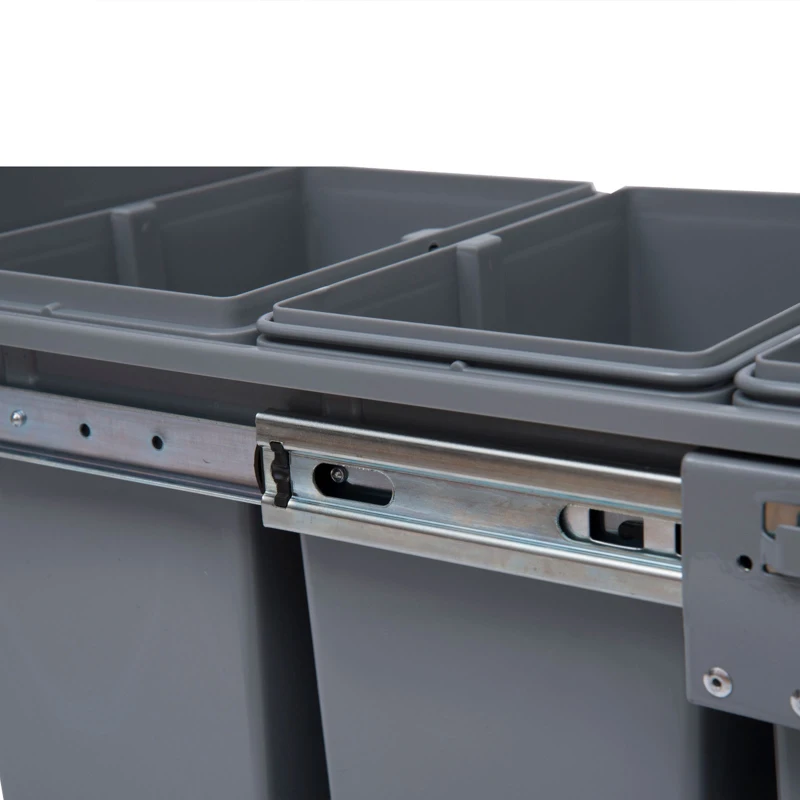 HOMCOM Pull Out Trash Can Under Cabinet, 10.6 Gallon (40L) Slide Out Garbage Can with 3 Removable Compartments, Grey
