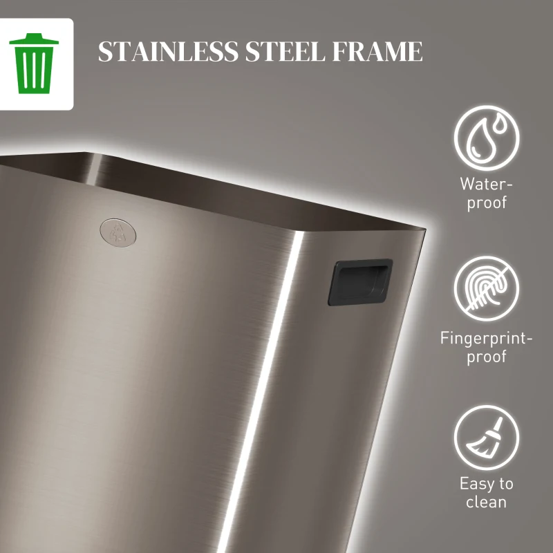 HOMCOM Garbage Bin, Soft-Close Trash Can with Foot Pedal, 2x5 Gal (2x20 L) Garbage Can with Removable Inner Buckets, Gold