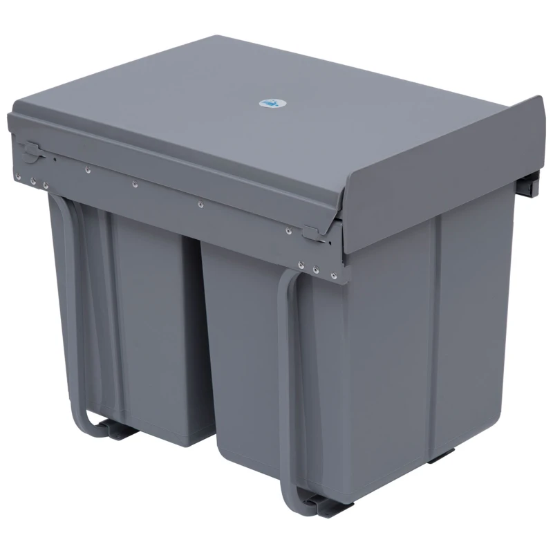 HOMCOM Pull Out Trash Can Under Cabinet, 10.6 Gallon (40L) Slide Out Garbage Can with 3 Removable Compartments, Grey