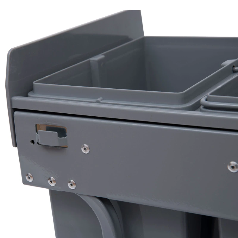 HOMCOM Pull Out Trash Can Under Cabinet, 10.6 Gallon (40L) Slide Out Garbage Can with 3 Removable Compartments, Grey