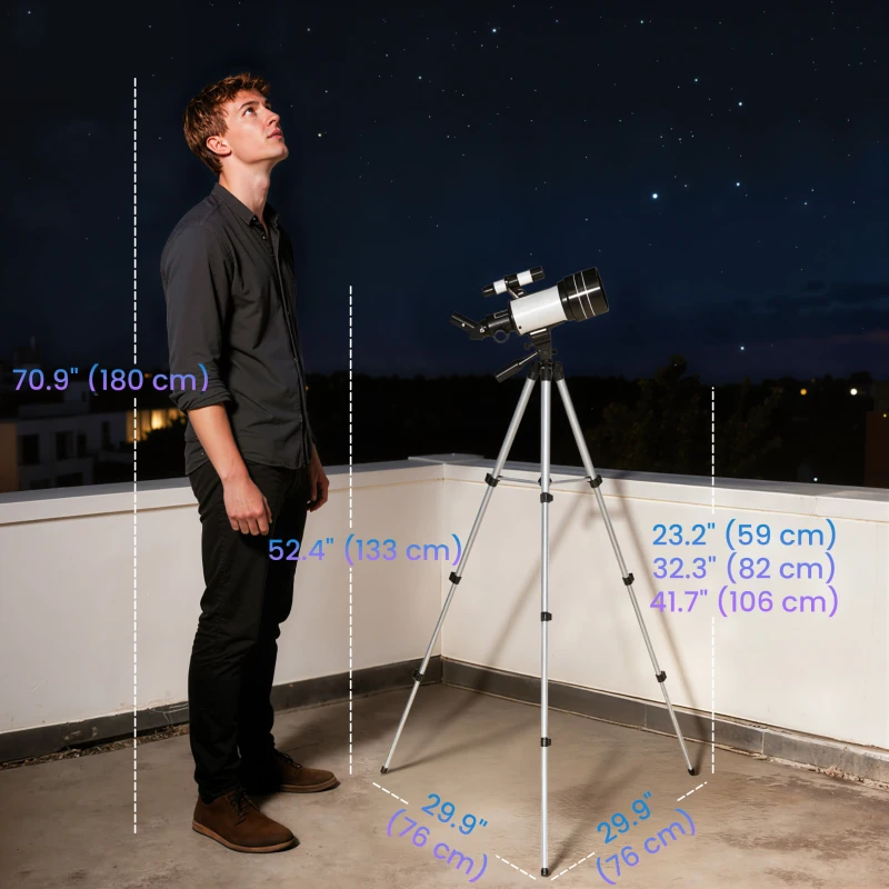 Outsunny Astronomical Telescope for Adults, 70 mm Aperture Refractor Telescope with 100X, Adjustable Tripod, White