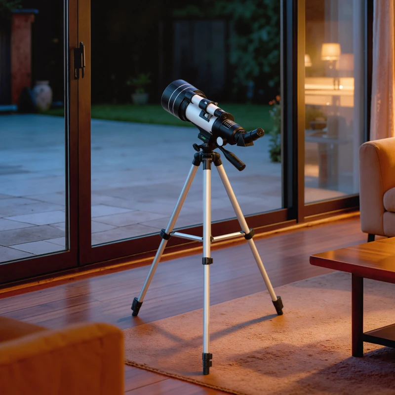 Outsunny Astronomical Telescope for Adults, 70 mm Aperture Refractor Telescope with 100X, Adjustable Tripod, White