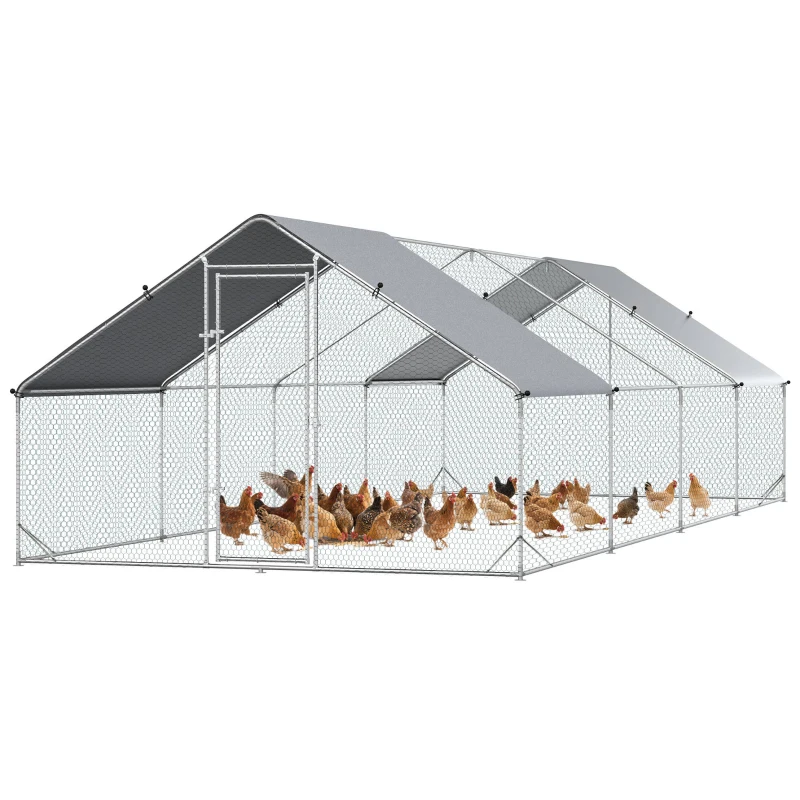 PawHut 9.8' x 26.2' x 6.6' Chicken Coop Cage, Outdoor Hen House w/Cover & Lockable Door