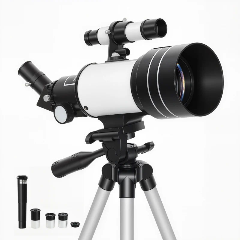 Outsunny Astronomical Telescope for Adults, 70 mm Aperture Refractor Telescope with 100X, Adjustable Tripod, White