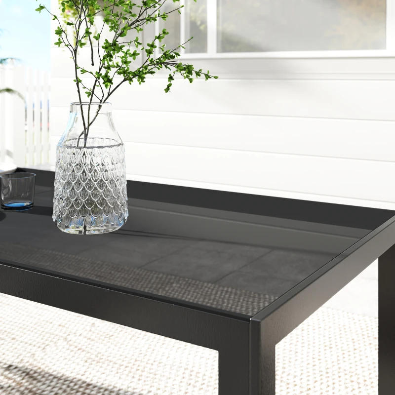 Outsunny Outdoor Dining Sets for 8 with Stackable Chairs, Patio Dining Set with Glass Top Table for Garden, Patio, Backyard, Dark Grey