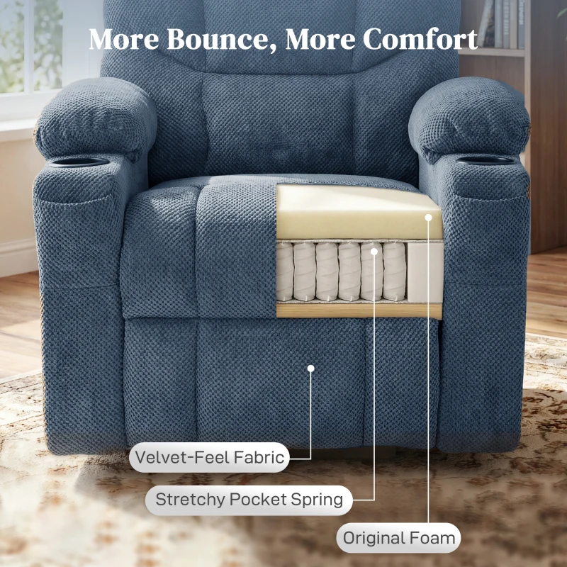 HOMCOM Power Recliner Chair with Massage, Electric Lift Chair for Elderly with Side Pockets, Cup Holders, Remote, Blue
