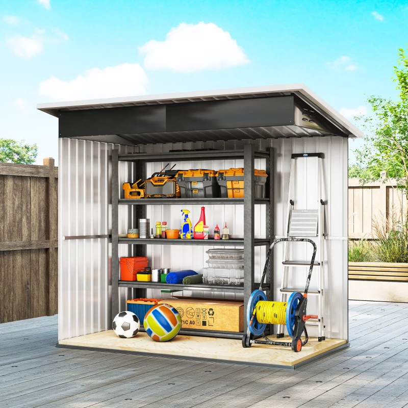 Outsunny 7' x 4' Galvanised Steel Outdoor Storage Shed, Garden Shed with Window, Lockable Wide Door and Air Vents, Dark Grey