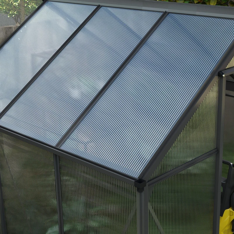 Outsunny Greenhouse Garden, Green House, Outdoor Greenhouse Kit, PC Board with Sliding Door, 6.2' x 6.3' x 6.6', Grey