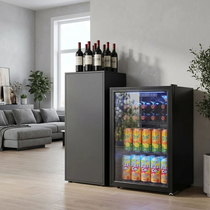 HOMCOM 2.4 Cu.Ft Beverage Refrigerator, 70 Can Beverage Fridge Cooler with Double-Layer Glass Door