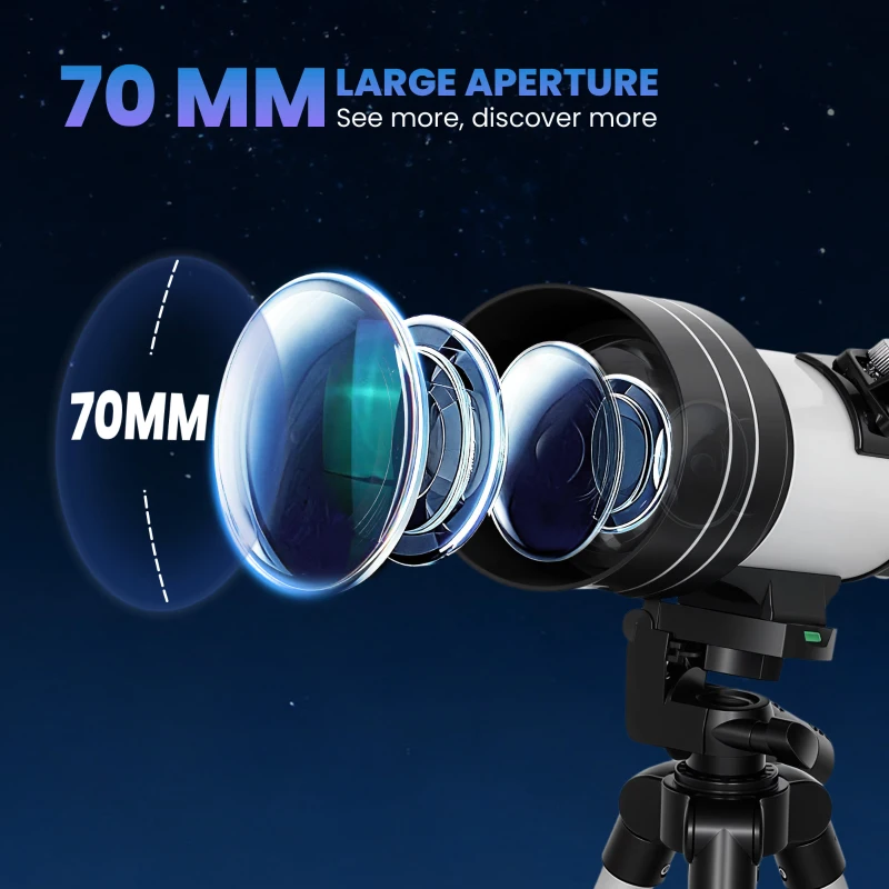 Outsunny Astronomical Telescope for Adults, 70 mm Aperture Refractor Telescope with 100X, Adjustable Tripod, White