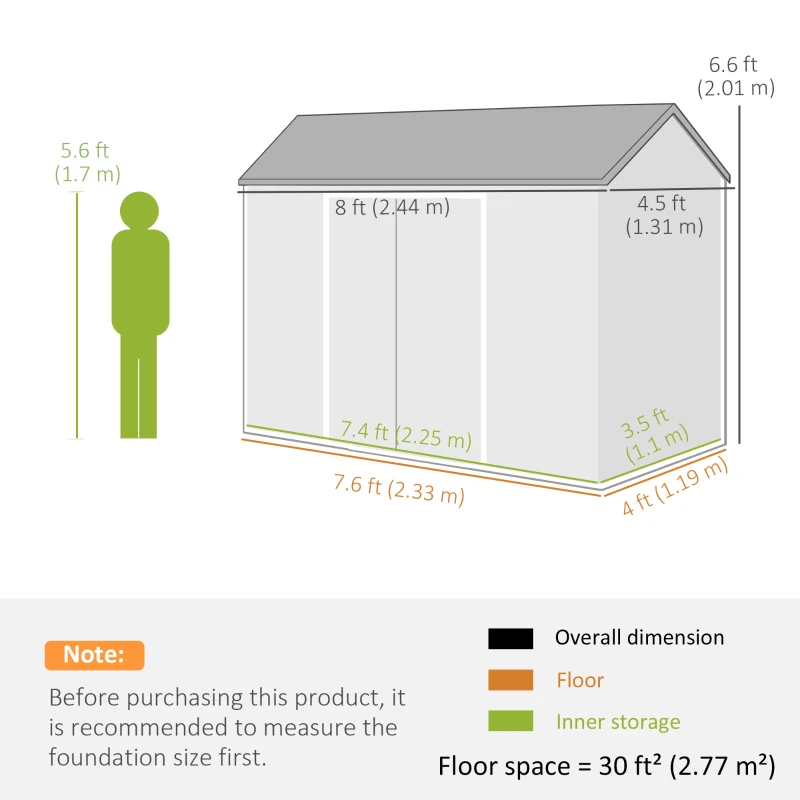 Outsunny 8 x 4 ft Plastic Garden Shed, Wood-Effect Outdoor Storage Shed with Floor, Windows, Lockable Doors and Vents, Dark Grey