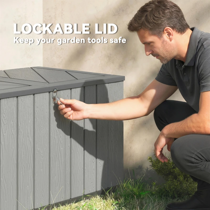Outsunny Outdoor Storage Box Large Capacity Deck Box with Lockable Lid Gas Struts for Patio Garden 125.5 gal Grey