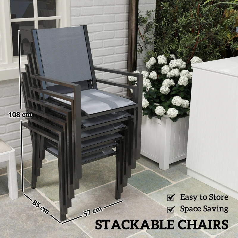 Outsunny 7 Piece Outdoor Dining Set with 6 Stackable Chairs, Rectangle Table, WPC Slatted Top, Rust-Resistant Steel Frame