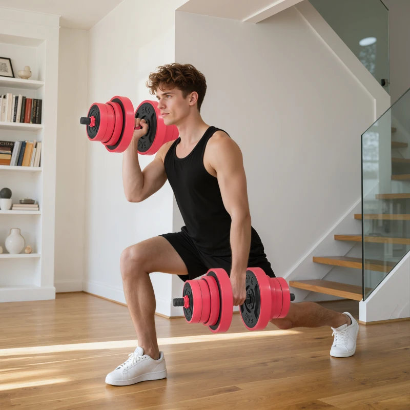 Soozier 88lbs 4-in-1 Adjustable Weight Dumbbell Set, Barbell, Kettlebell, Push Up Stand, Red