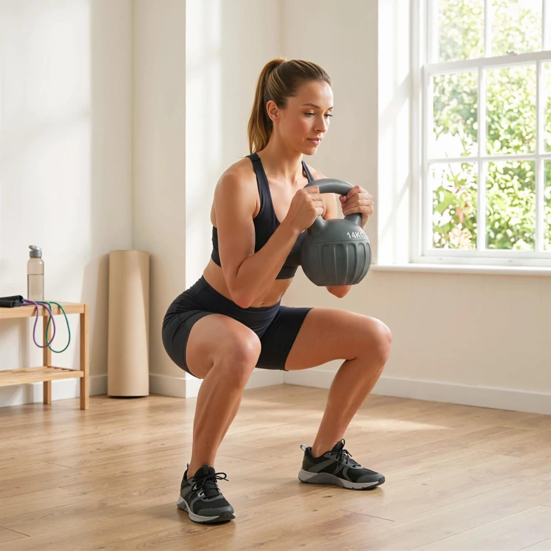Soozier Kettlebell, 31 lbs Kettle Bell with Non-Slip Handle for Home Gym, Weight Lifting and Strength Training, Grey