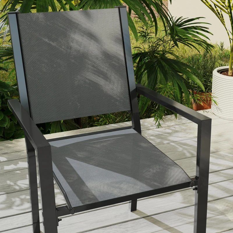 Outsunny 7 Piece Outdoor Dining Set with 6 Stackable Chairs, Rectangle Table, WPC Slatted Top, Rust-Resistant Steel Frame