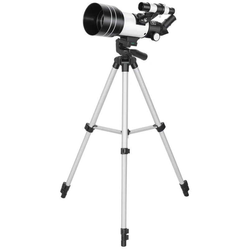 Outsunny Astronomical Telescope for Adults, 70 mm Aperture Refractor Telescope with 100X, Adjustable Tripod, White
