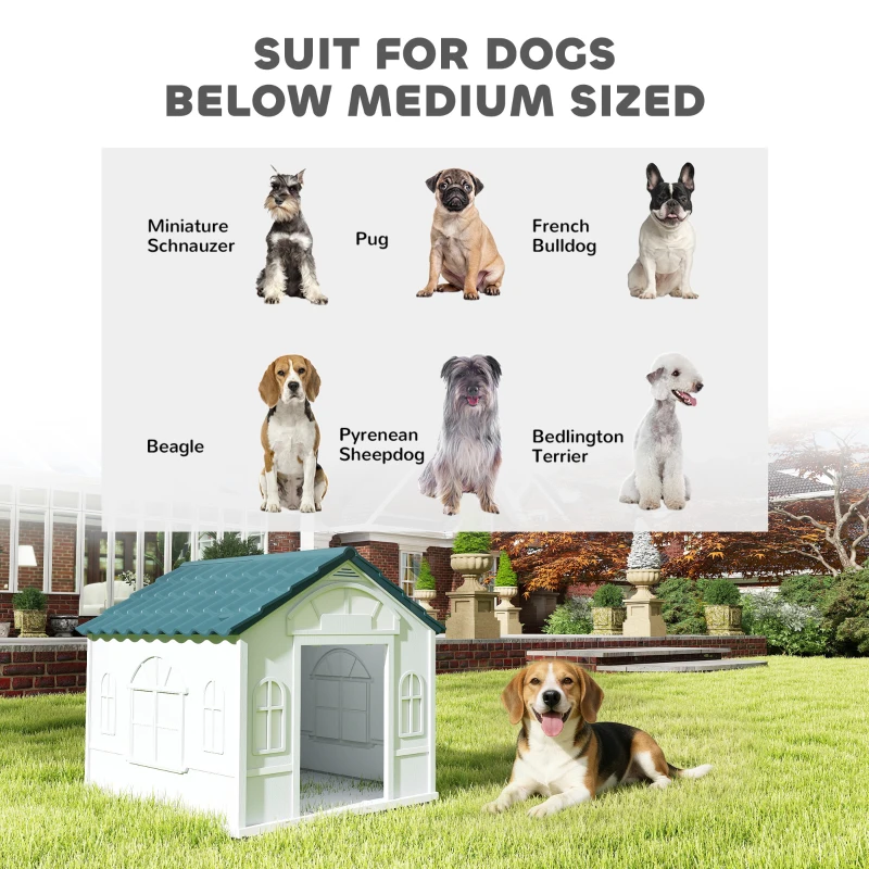 PawHut Plastic Dog House for Medium and Small Dogs, Water Resistant Puppy Shelter Indoor Outdoor with Door, Easy to Assemble, Blue