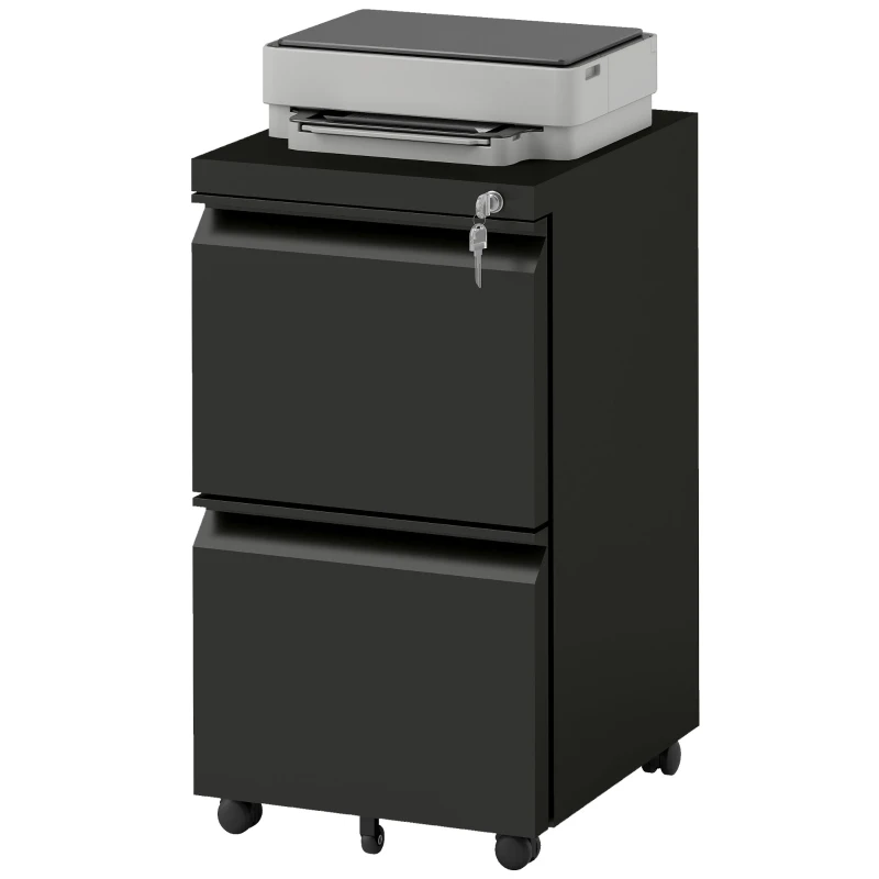 Vinsetto Mobile Vertical Filing Cabinet with Lock, 2-Drawer Steel File Cabinet with Adjustable Hanging Bar for Letter, A4 and Legal Size, Black