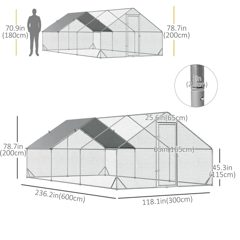 PawHut 9.8' x 19.7' x 6.6' Chicken Coop Cage, Outdoor Hen House w/Cover & Lockable Door