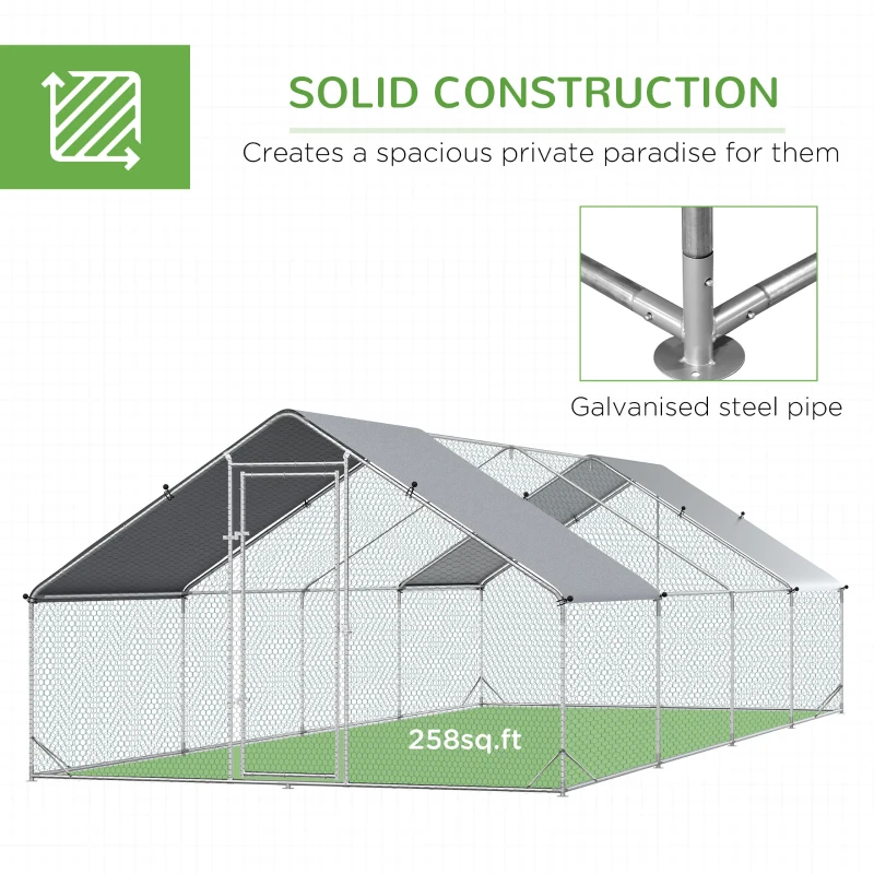 PawHut 9.8' x 26.2' x 6.6' Chicken Coop Cage, Outdoor Hen House w/Cover & Lockable Door