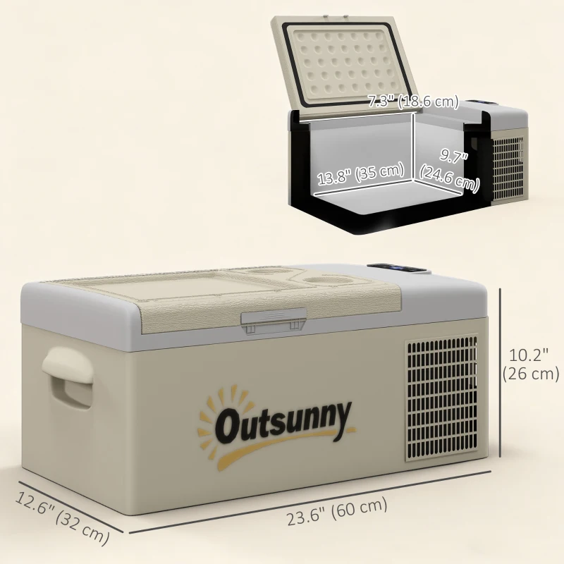 Outsunny 12 Volt Car Refrigerator, 17QT Car Fridge Electric Cooler, 12/24V DC and 100-240V AC, -68℉-50℉, Portable Refrigerator