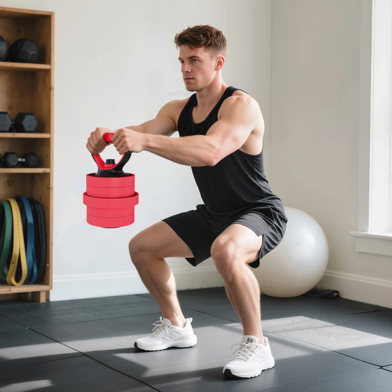 Soozier 88lbs 4-in-1 Adjustable Weight Dumbbell Set, Barbell, Kettlebell, Push Up Stand, Red