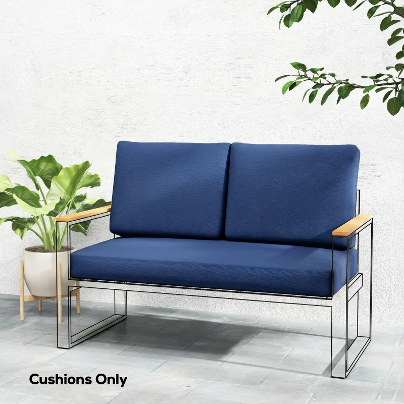 Outsunny 2 Seater 5" Thick Outdoor Seat Cushions with 7" Backrest, Loveseat Outdoor Furniture Cushions, Navy Blue