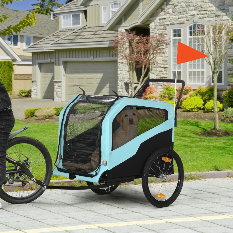 Aosom 2-in-1 Dog Bike Trailer Pet Stroller Carrier for Large Dogs with Hitch, Quick-release Wheels, Foot Support, Pet Bicycle Cart Wagon Cargo for Travel, Blue