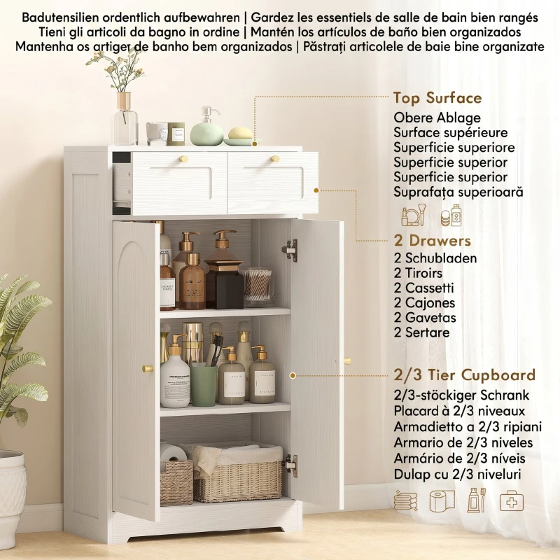 HOMCOM Bathroom Floor Cabinet with 2 Drawers - White