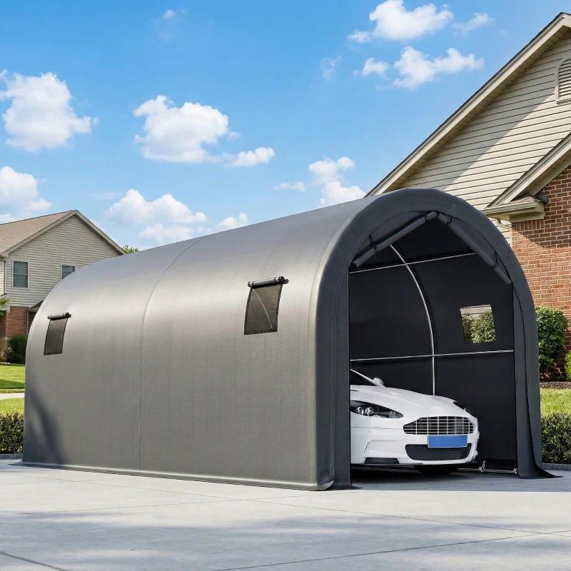 Outsunny 10' x 19' Heavy Duty Carport, Portable Garage Car Canopy Tent Shelter with Reinforced Galvanized Frame, Dark Grey