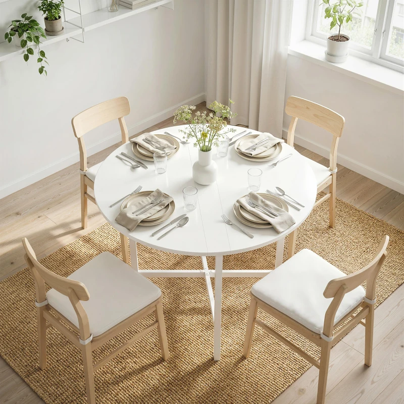 HOMCOM Drop Leaf Table, Folding Dining Table for Small Spaces 80 cm, White