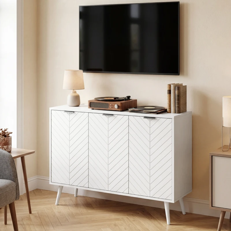 HOMCOM Modern Sideboard and Buffet, Dining Room Cabinet with Adjustable Shelves and 3 Doors, White