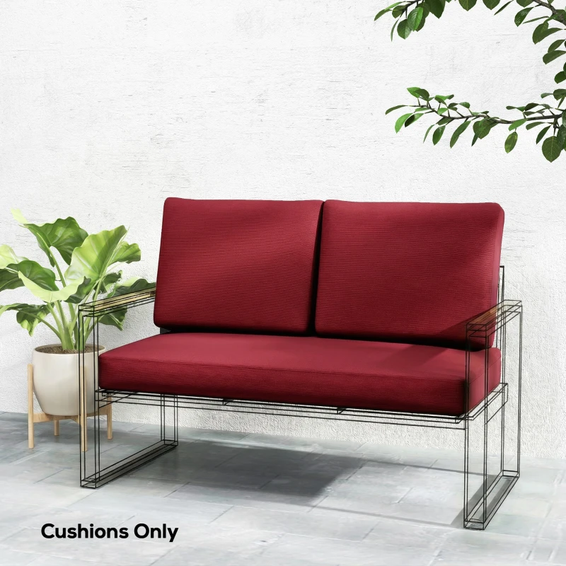 Outsunny 2 Seater 5" Thick Outdoor Seat Cushions with 7" Backrest, Loveseat Outdoor Furniture Cushions, Wine Red