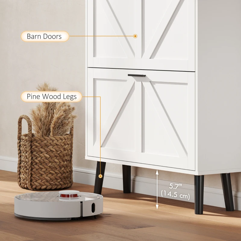 HOMCOM Shoe Storage Cabinet with 2 Flip Drawers, Farmhouse Narrow Shoe Cabinet, Holds Up to 16 Pairs, White