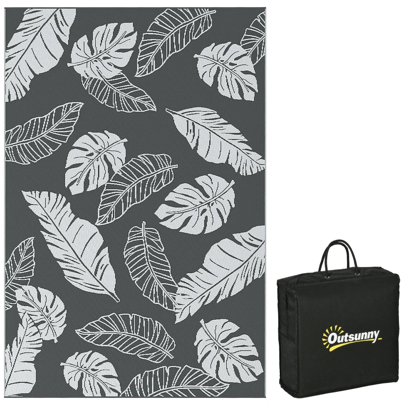 Outsunny Reversible Outdoor RV Rug, Patio Floor Mat, 6' x 9' Plastic Rug for Backyard, Deck, Beach, Camping, Grey and White