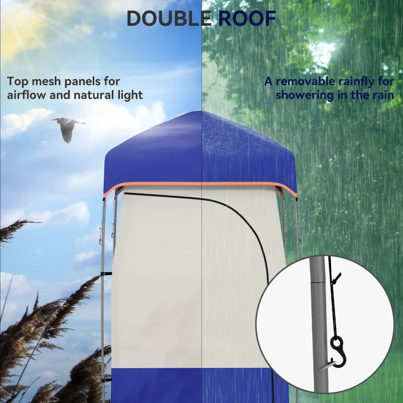 Outsunny Camping Shower Tent, Portable Privacy Shelter with Solar Shower Bag, Removable Floor and Carrying Bag, Blue