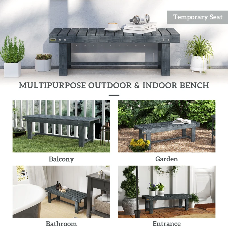 Outsunny Outdoor Garden Bench, Backless Patio Fir Wood Stool, Armless Loveseat, 43.25" x 15" x 13.75", Grey