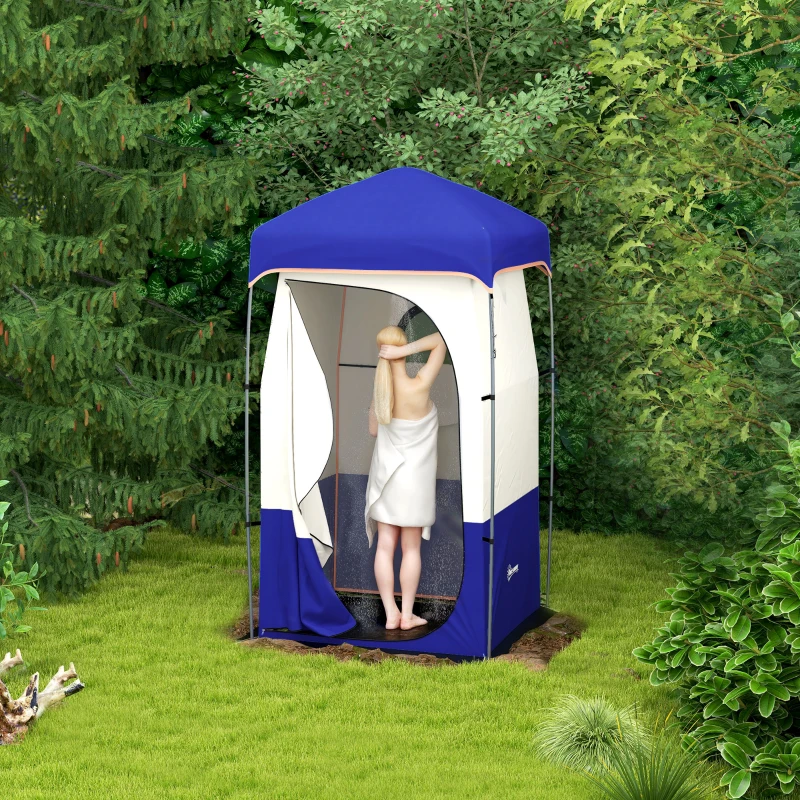 Outsunny Camping Shower Tent, Portable Privacy Shelter with Solar Shower Bag, Removable Floor and Carrying Bag, Blue