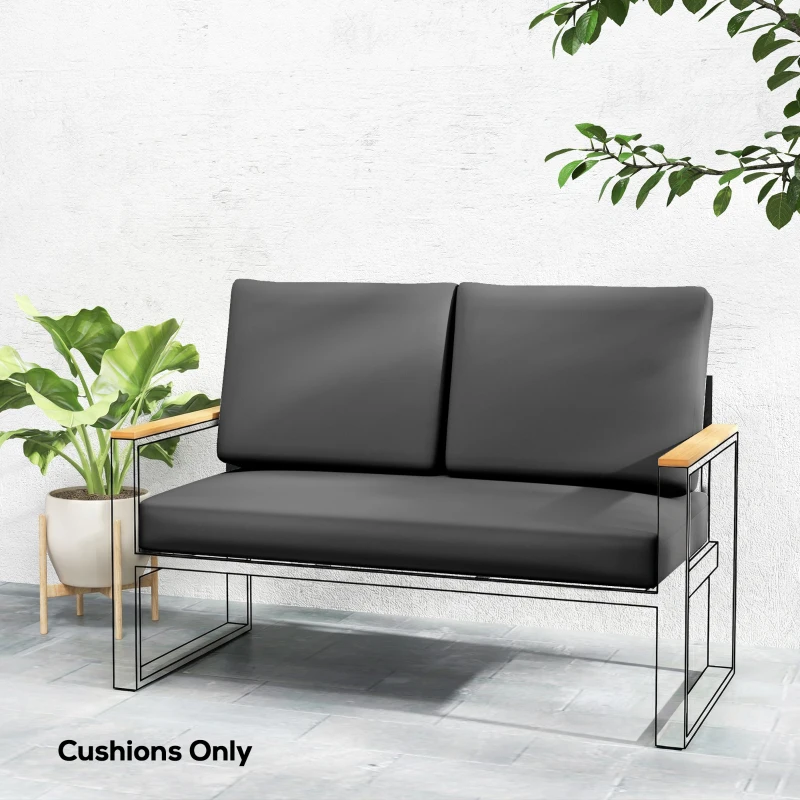 Outsunny 2 Seater 5" Thick Outdoor Seat Cushions with 7" Backrest, Loveseat Outdoor Furniture Cushions, Dark Grey